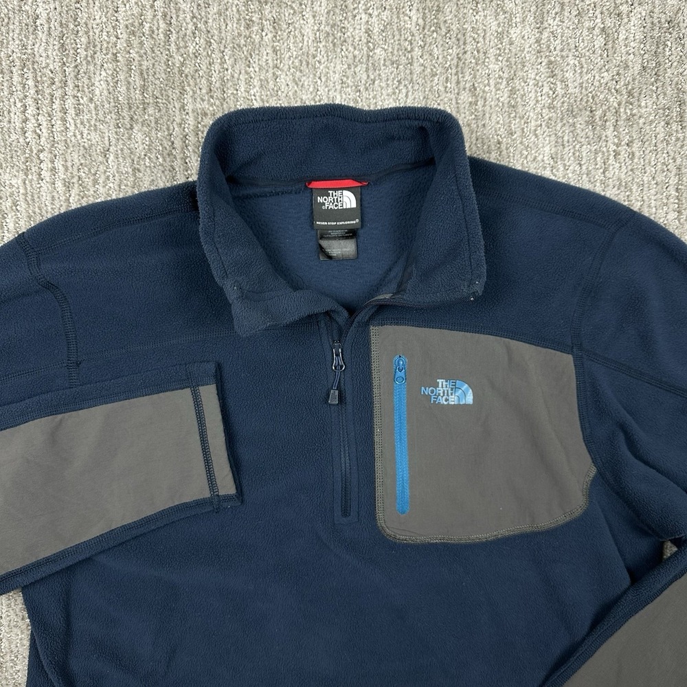 The North Face 1/4 Quarter Zip Mens Blue Size Medium Pullover Fleece Jacket Logo
